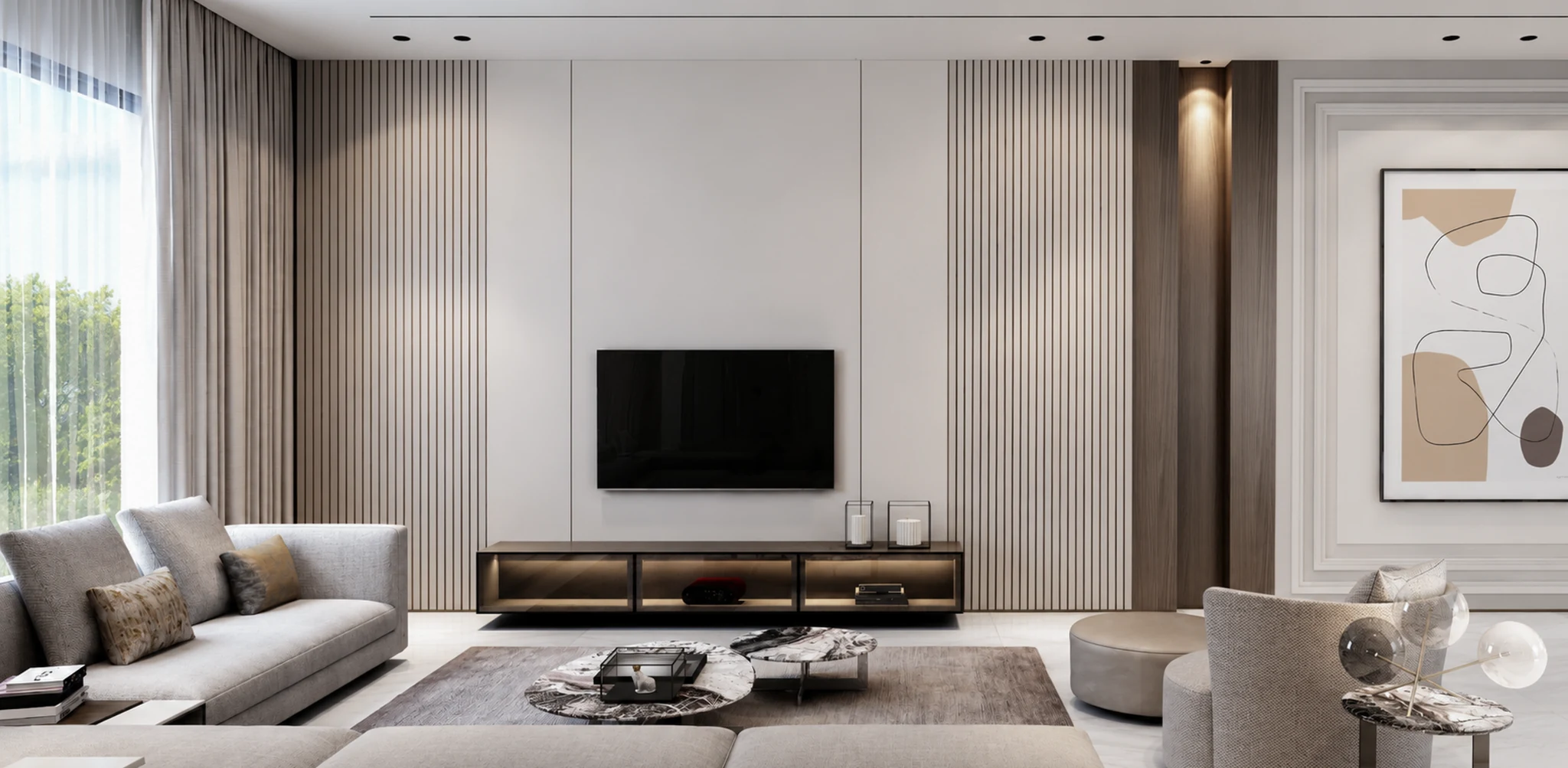 Living, aerial view — villa interior in Dubai by Soltis Interiors