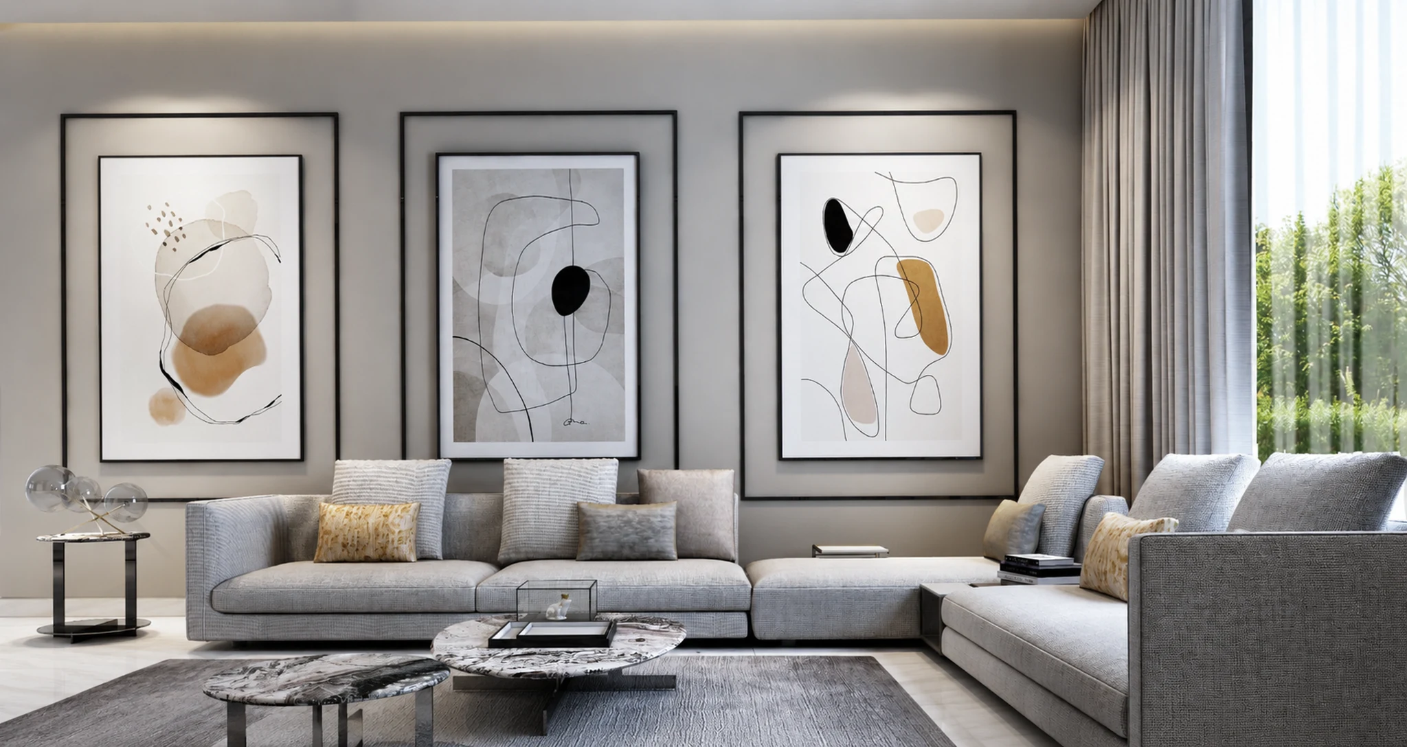 Master suite, chevron headboard — villa interior in Dubai by Soltis Interiors
