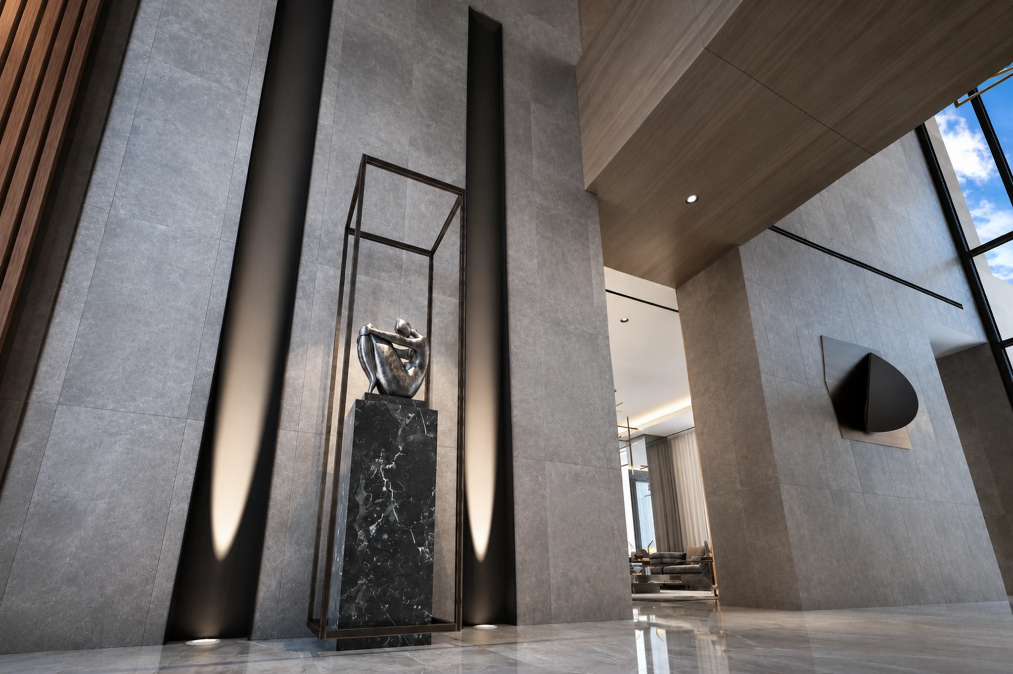 Entry, sculpture — mansion interior in Dubai by Soltis Interiors