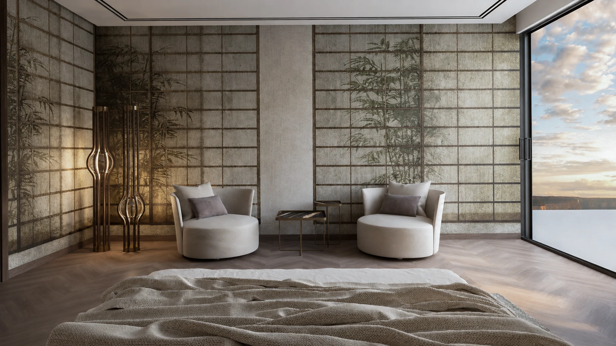 Master suite, bamboo walls — mansion interior in Dubai by Soltis Interiors