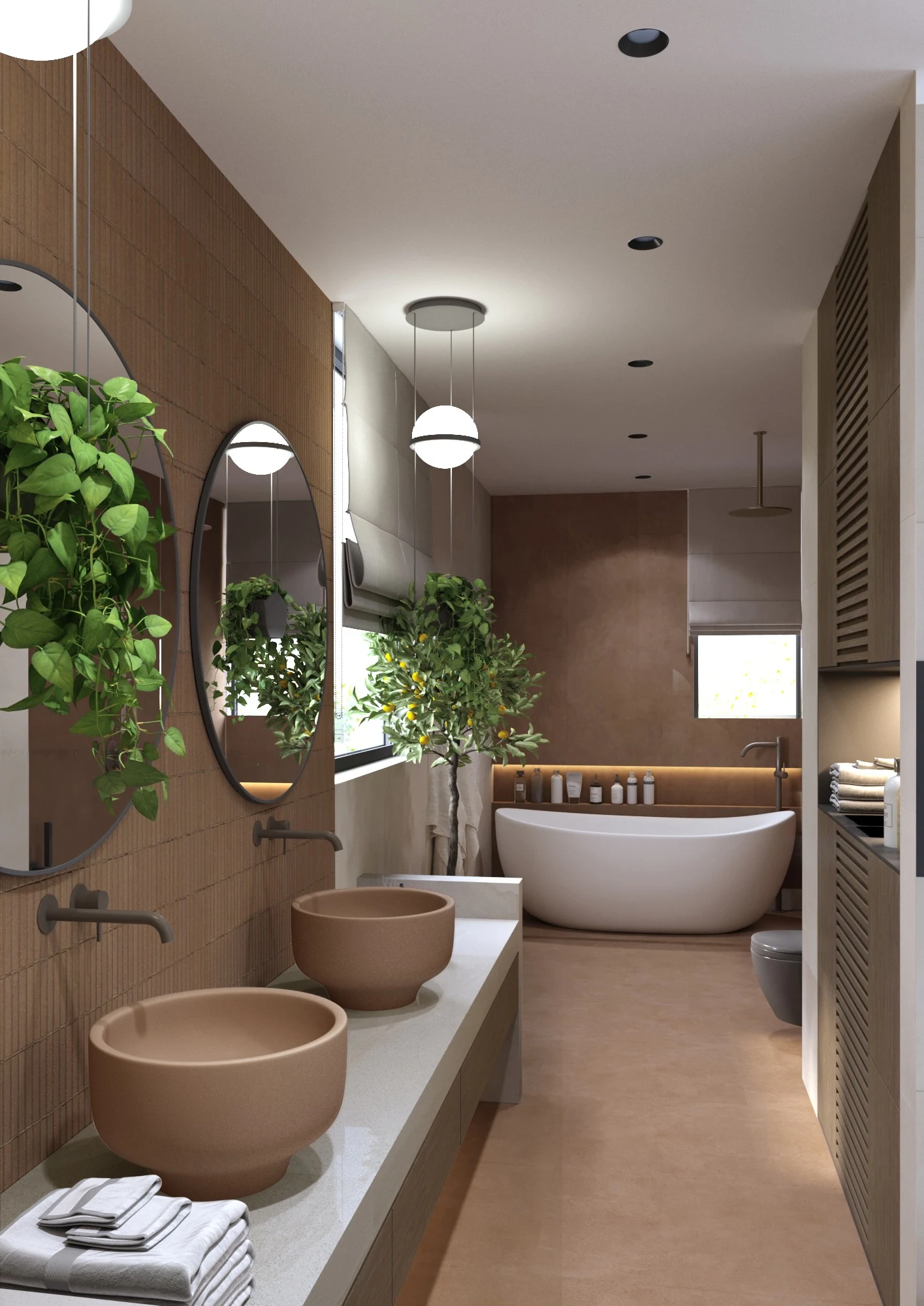 Bath, terracotta — villa interior in Dubai by Soltis Interiors