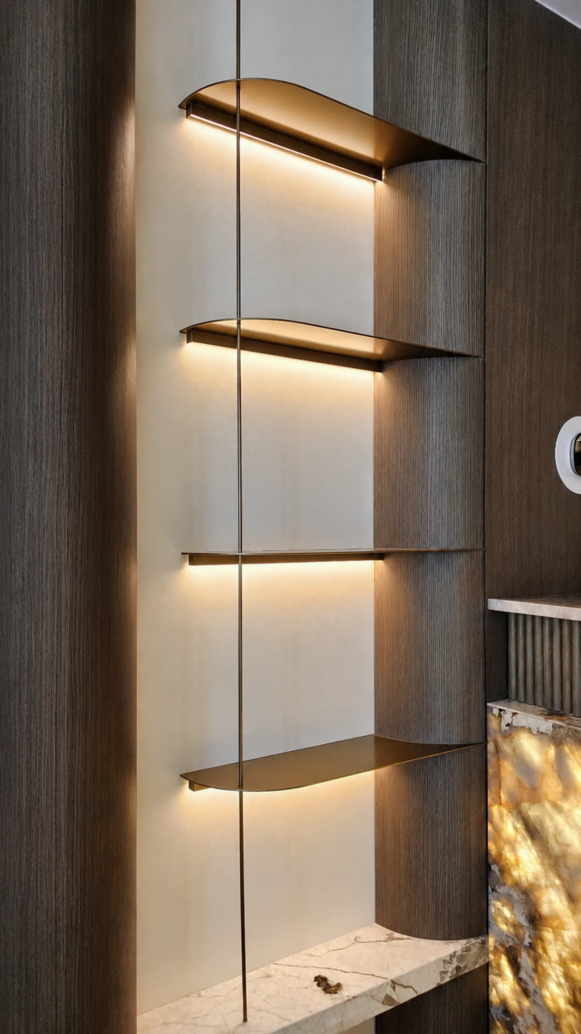 Lounge, onyx bar detail — apartment interior in Dubai by Soltis Interiors