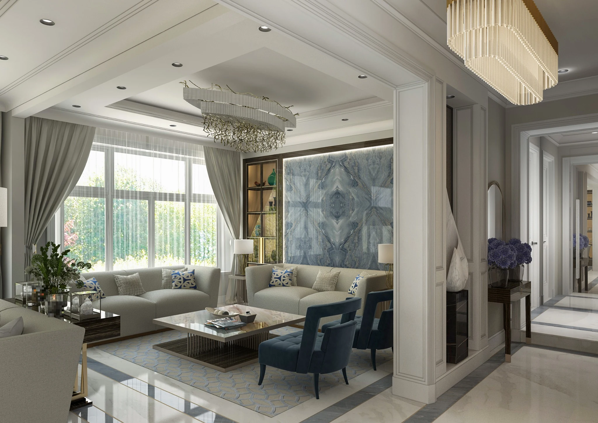Living, double reception — apartment interior in London by Soltis Interiors