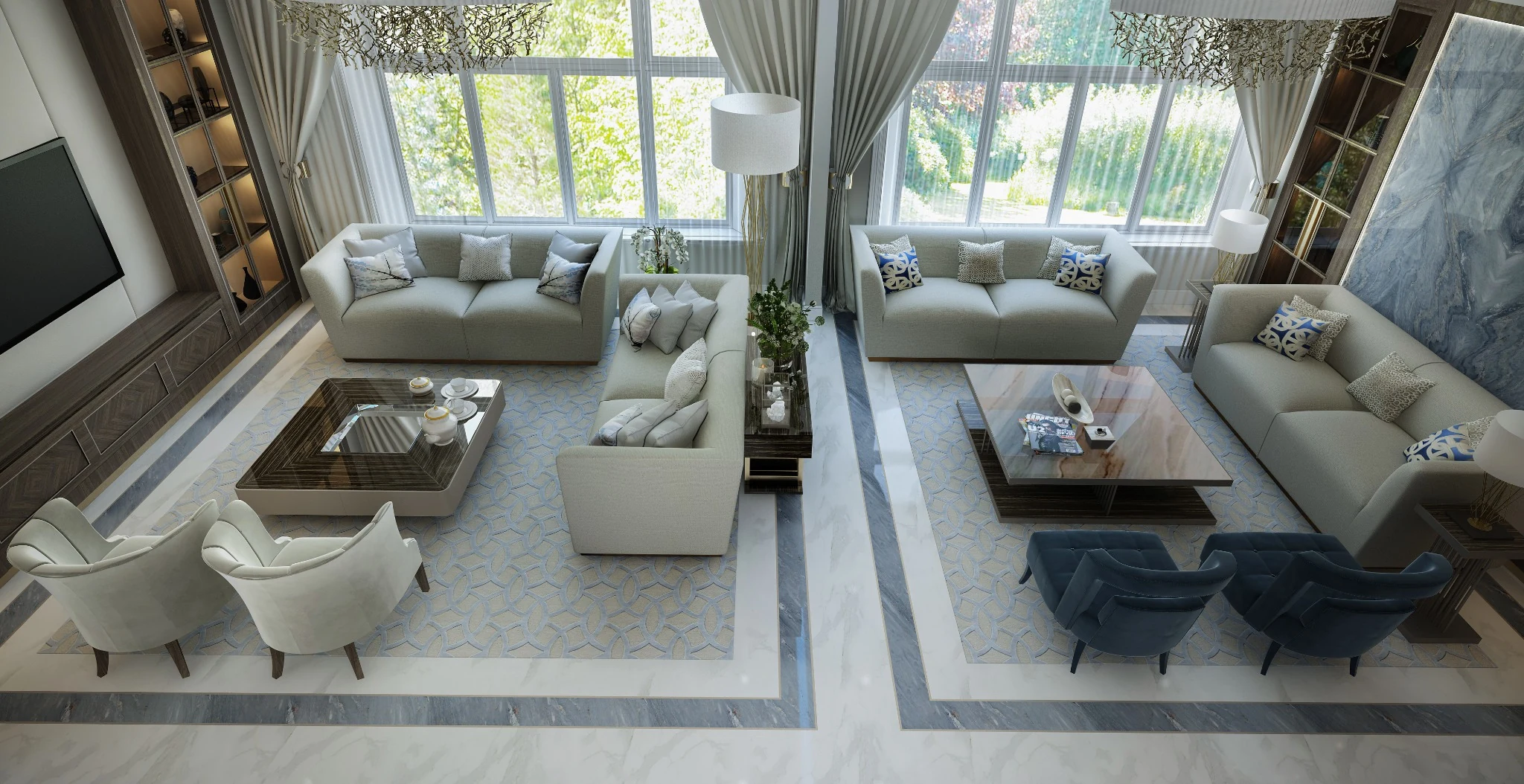 Living, aerial view — apartment interior in London by Soltis Interiors