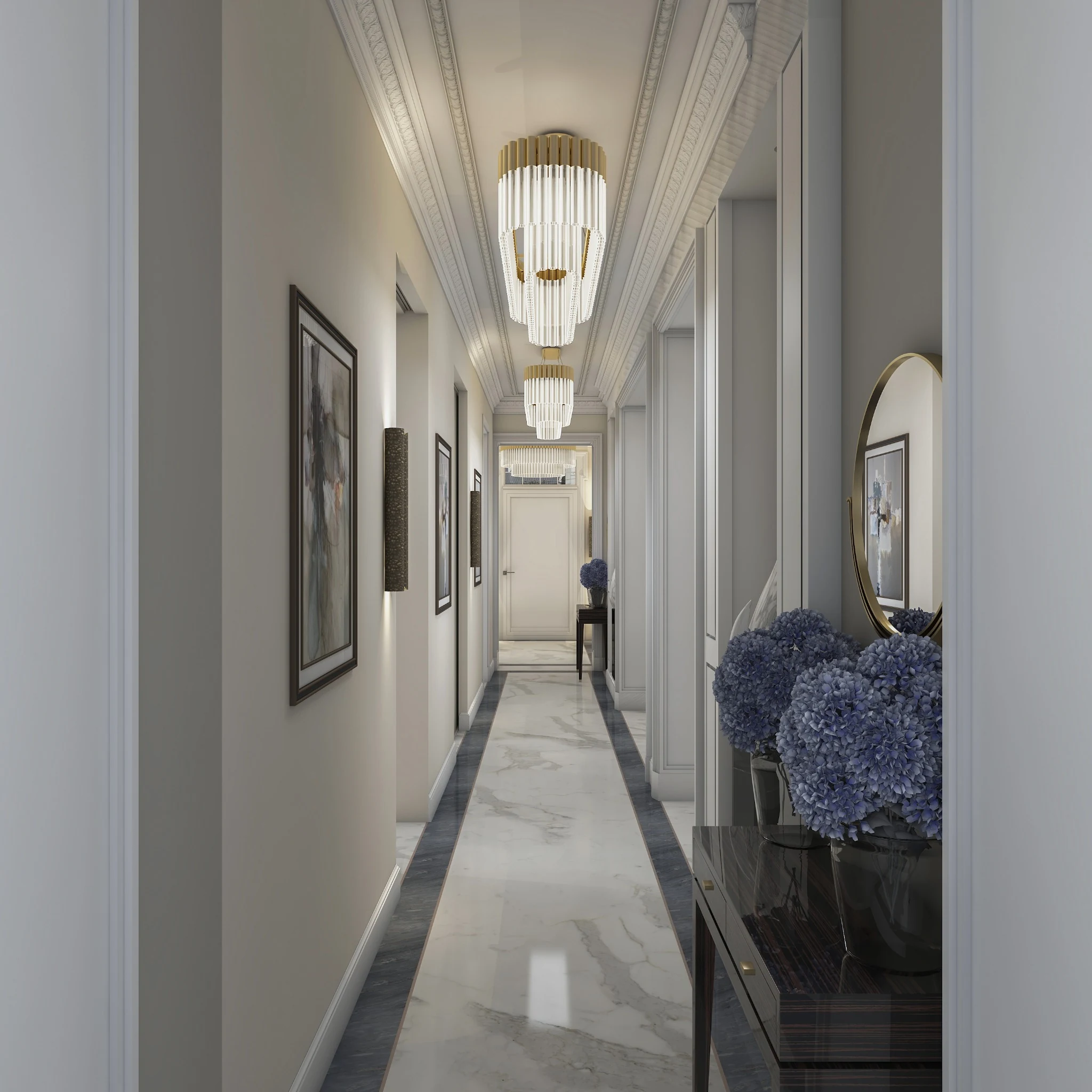 Gallery hall — apartment interior in London by Soltis Interiors