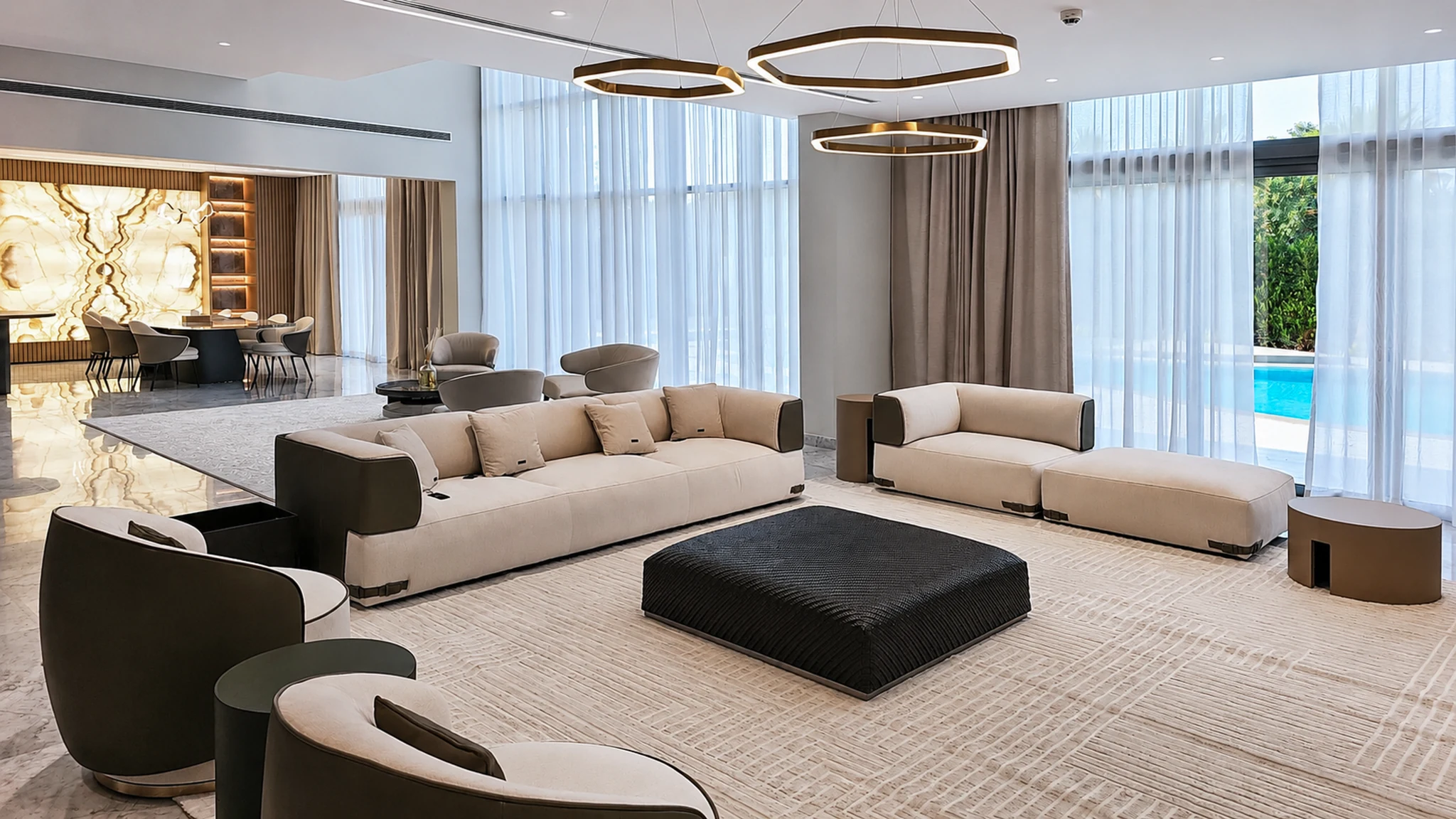 Master bedroom, herringbone floor — villa interior in Dubai by Soltis Interiors