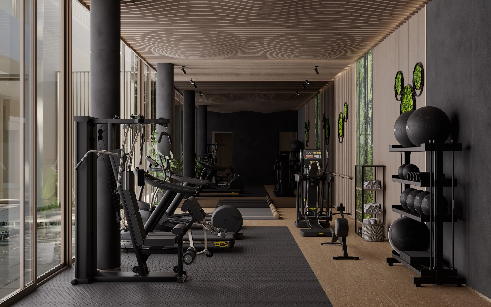 Private gym — villa interior in Miami by Soltis Interiors
