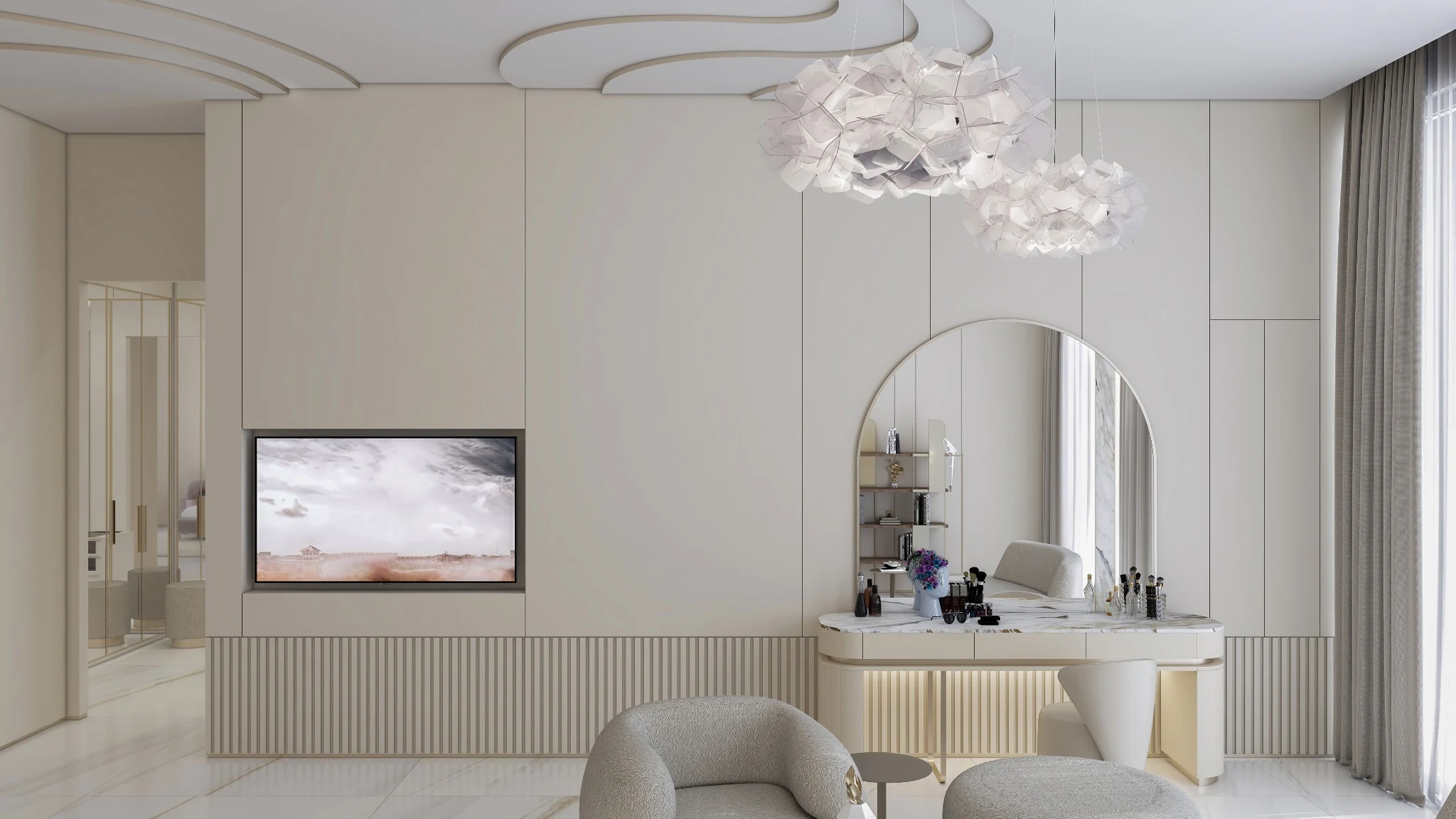 Master suite, dressing vanity — villa interior in Miami by Soltis Interiors