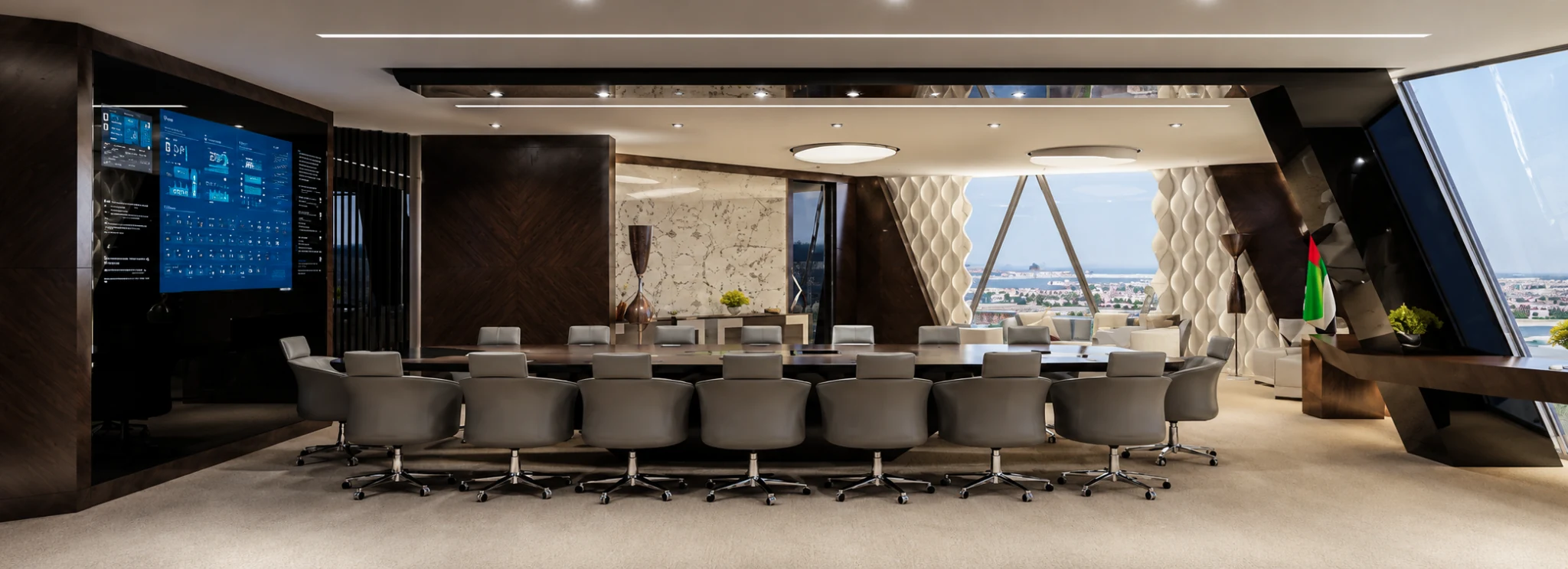 NESA — executive boardroom with skyline view