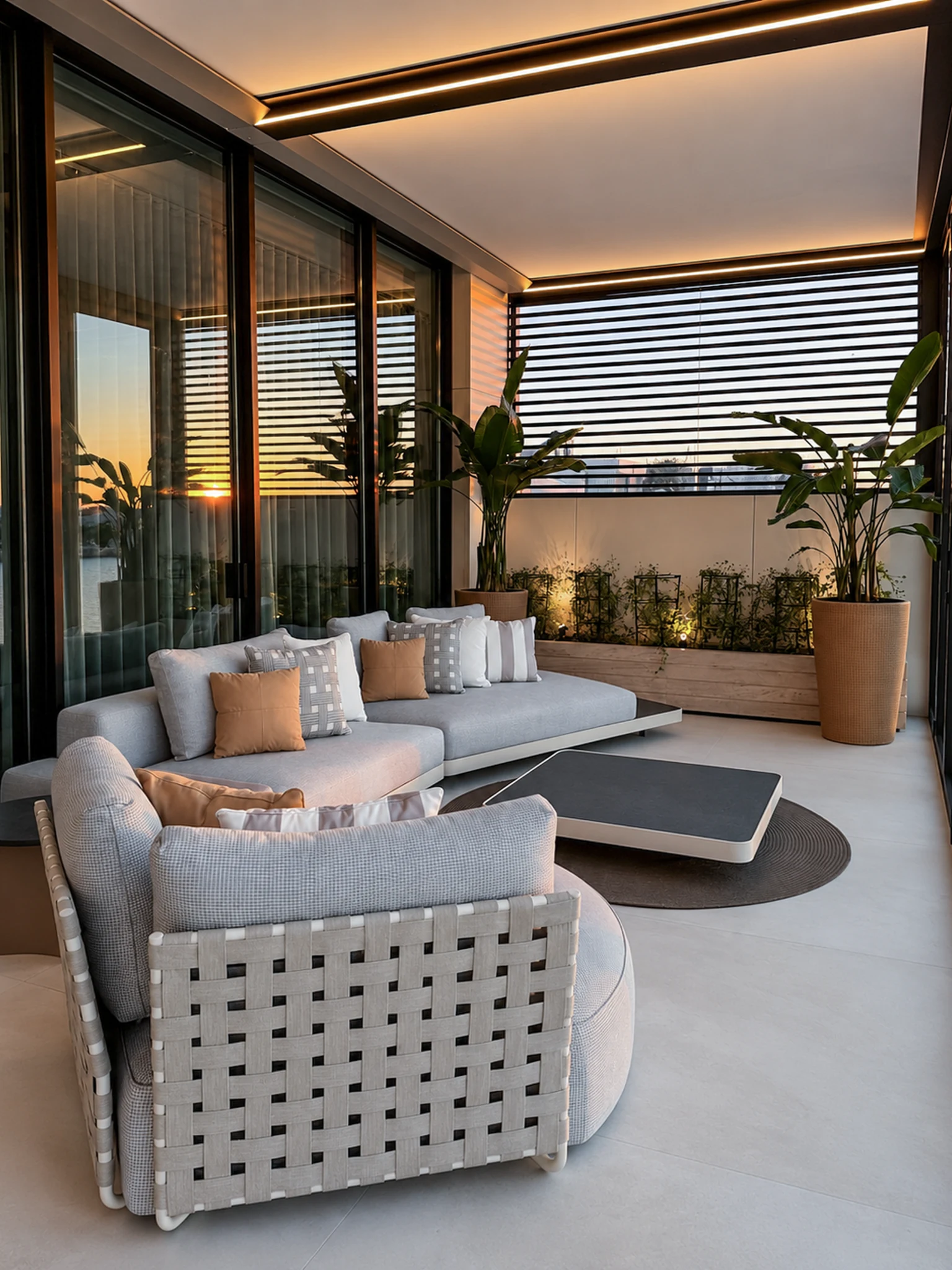 Terrace, lounge and sea view — mansion interior in Dubai by Soltis Interiors