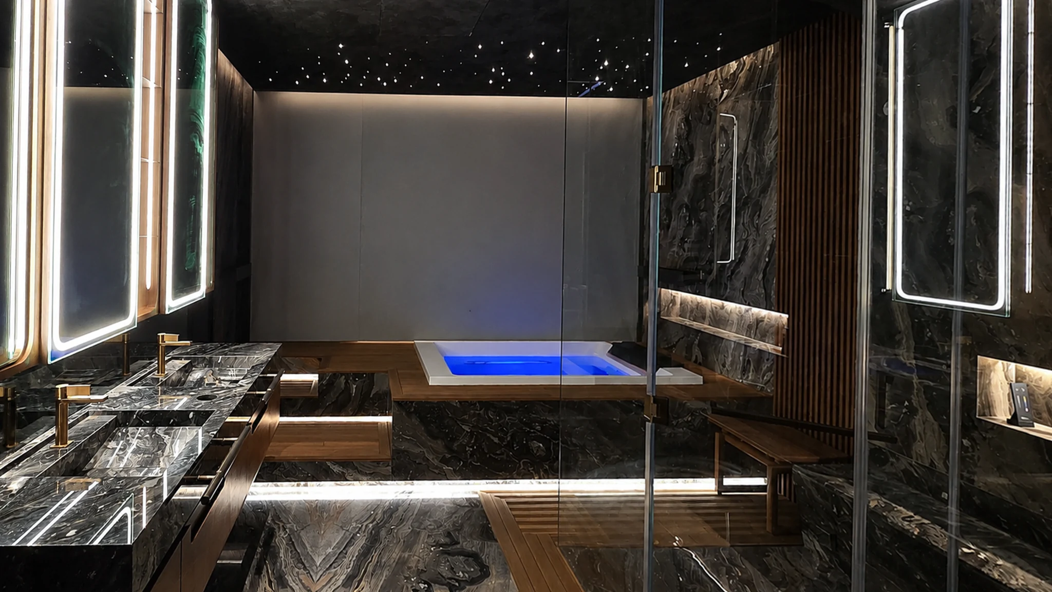 Master bath, plunge and star ceiling — villa interior in Dubai by Soltis Interiors